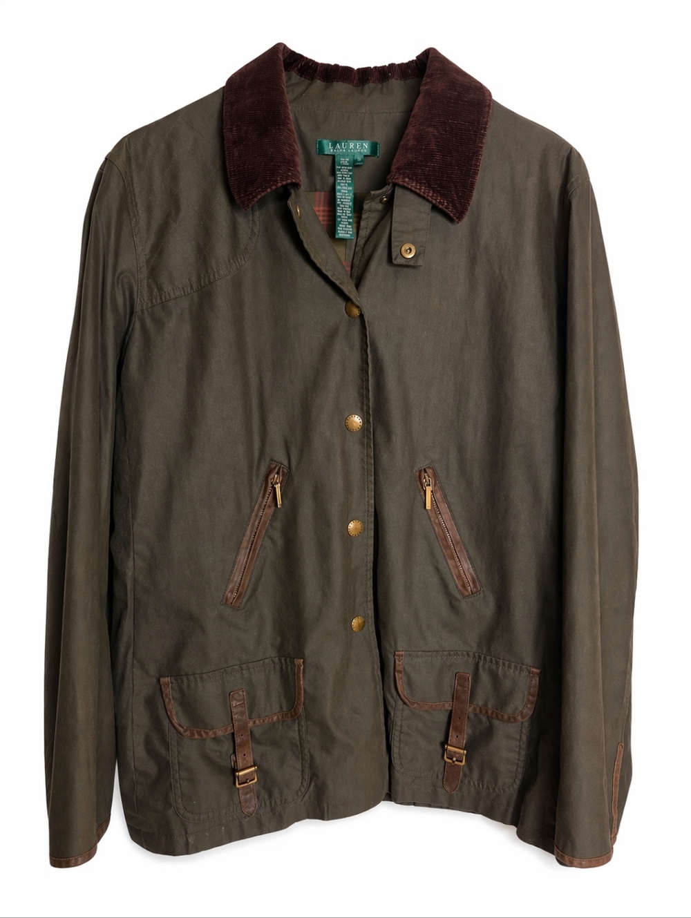 Lauren Ralph Lauren Utility Barn Jacket Corduroy Collar Plaid Lined Size 1X